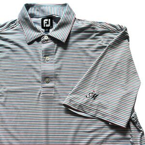 FootJoy Stripe Red Blue Masters Golf Short Sleeve Polo Shirt Top Mens L Athletic